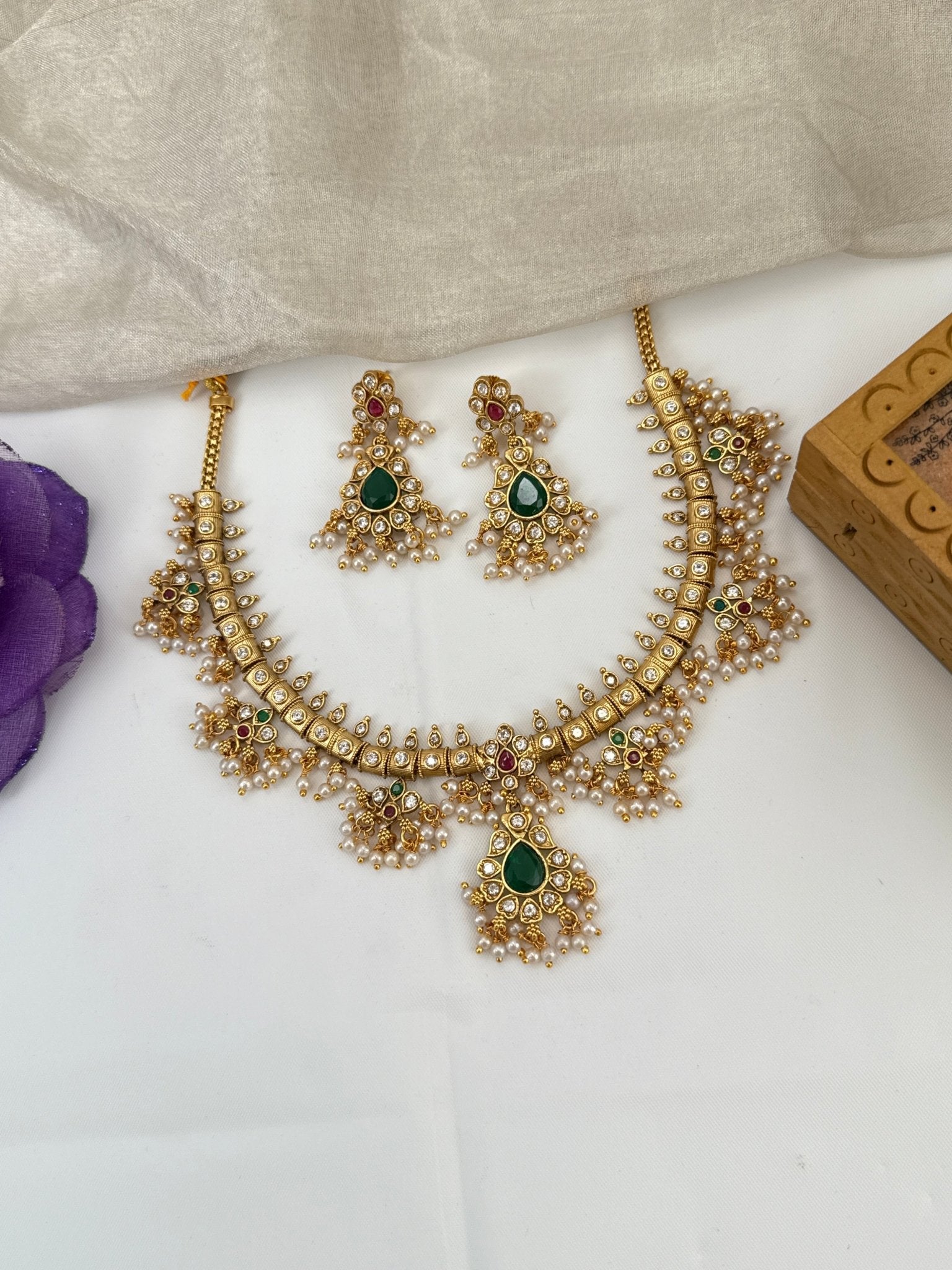 Royal Antique Guttapusalu Short Necklace Set 1035 - Mahilas