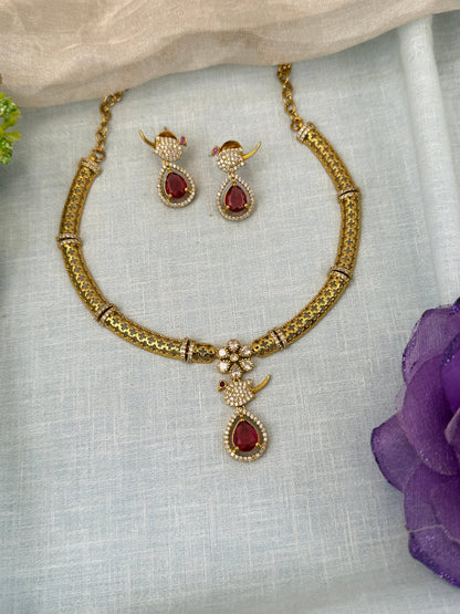Royal Antique Hasli Style Peacock Short Necklace Set 0578 - Mahilas