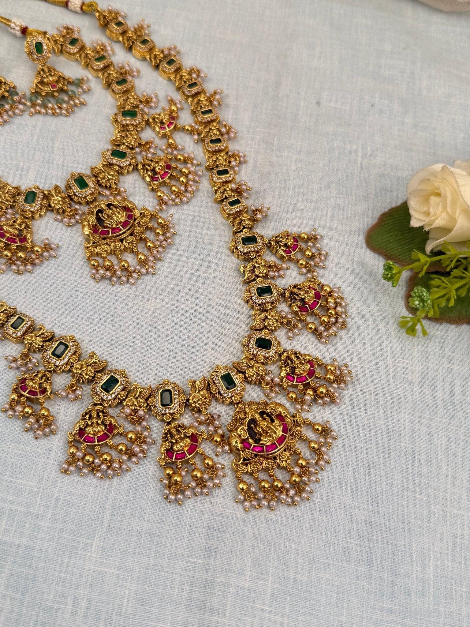 Royal Antique Jadau Guttapusalu Necklace Set 802 - Mahilas