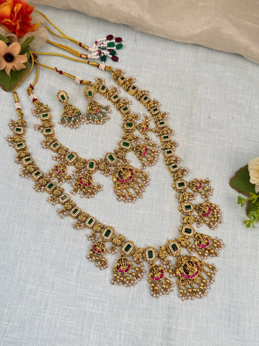 Royal Antique Jadau Guttapusalu Necklace Set 802 - Mahilas