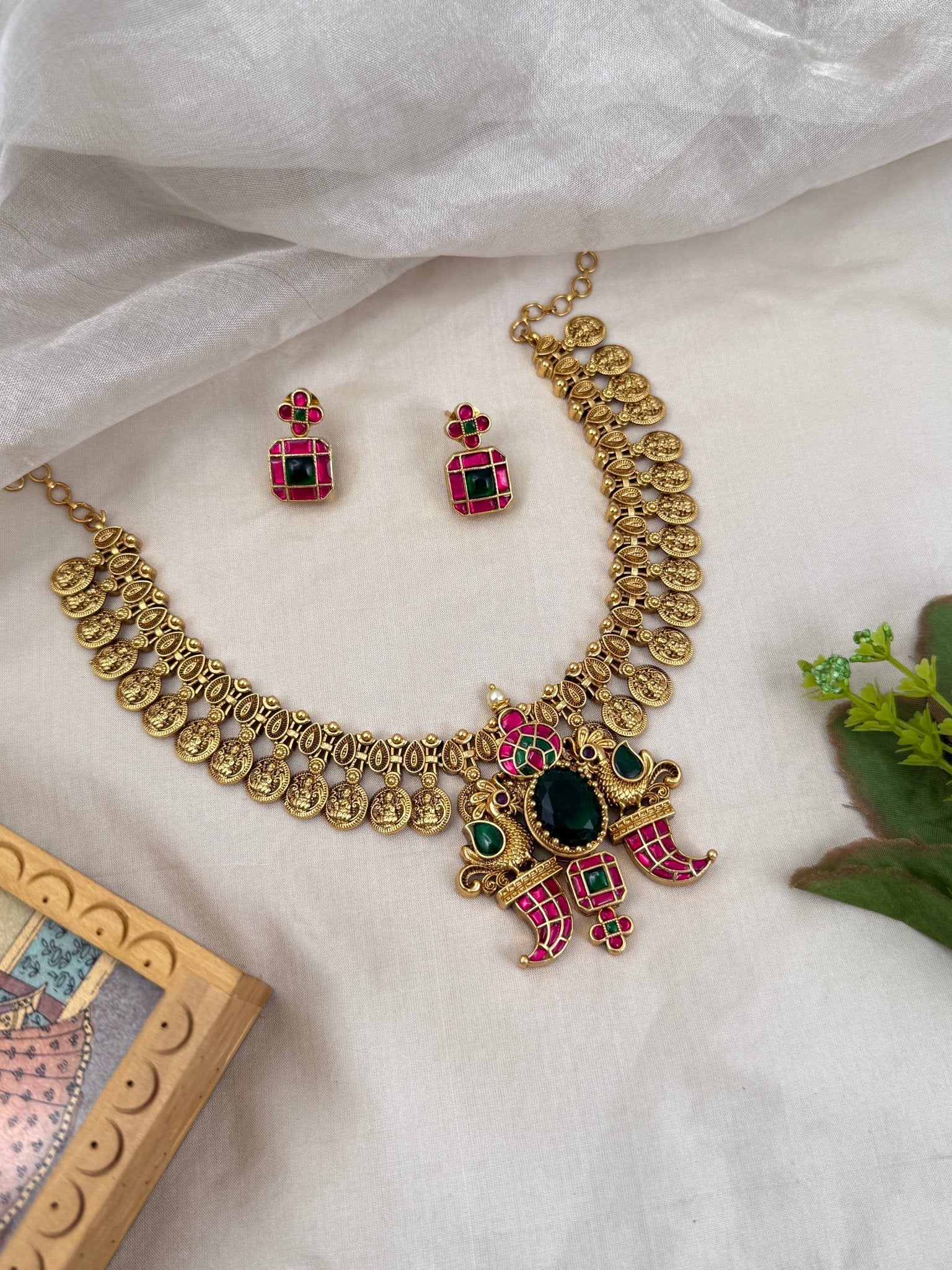 Royal Antique Jadau Kaasu Necklace Set 694 - Mahilas