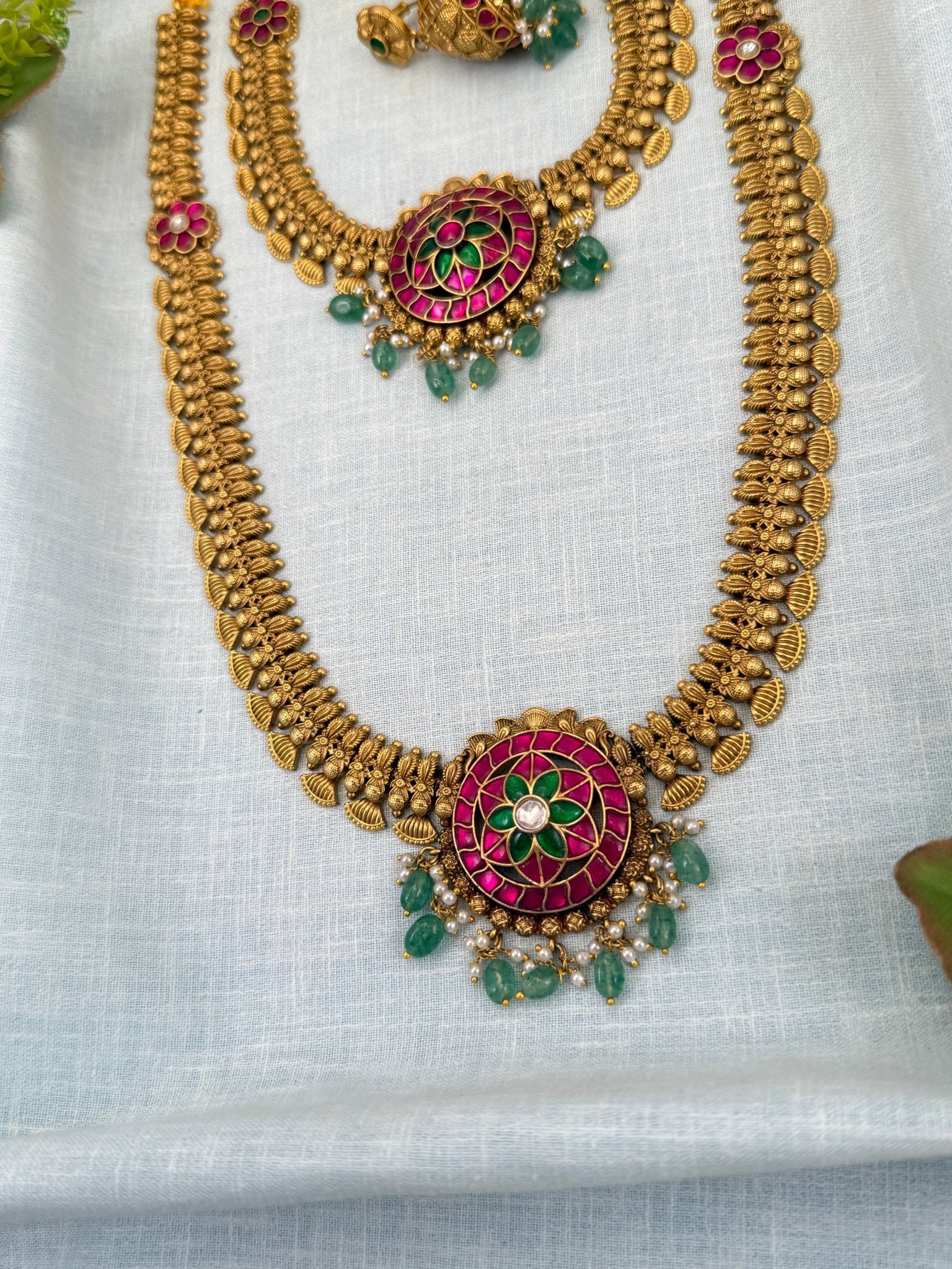 Royal Antique Jadau Kundan Semi Bridal Necklace Set 0684 - Mahilas