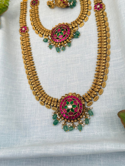 Royal Antique Jadau Kundan Semi Bridal Necklace Set 0684 - Mahilas