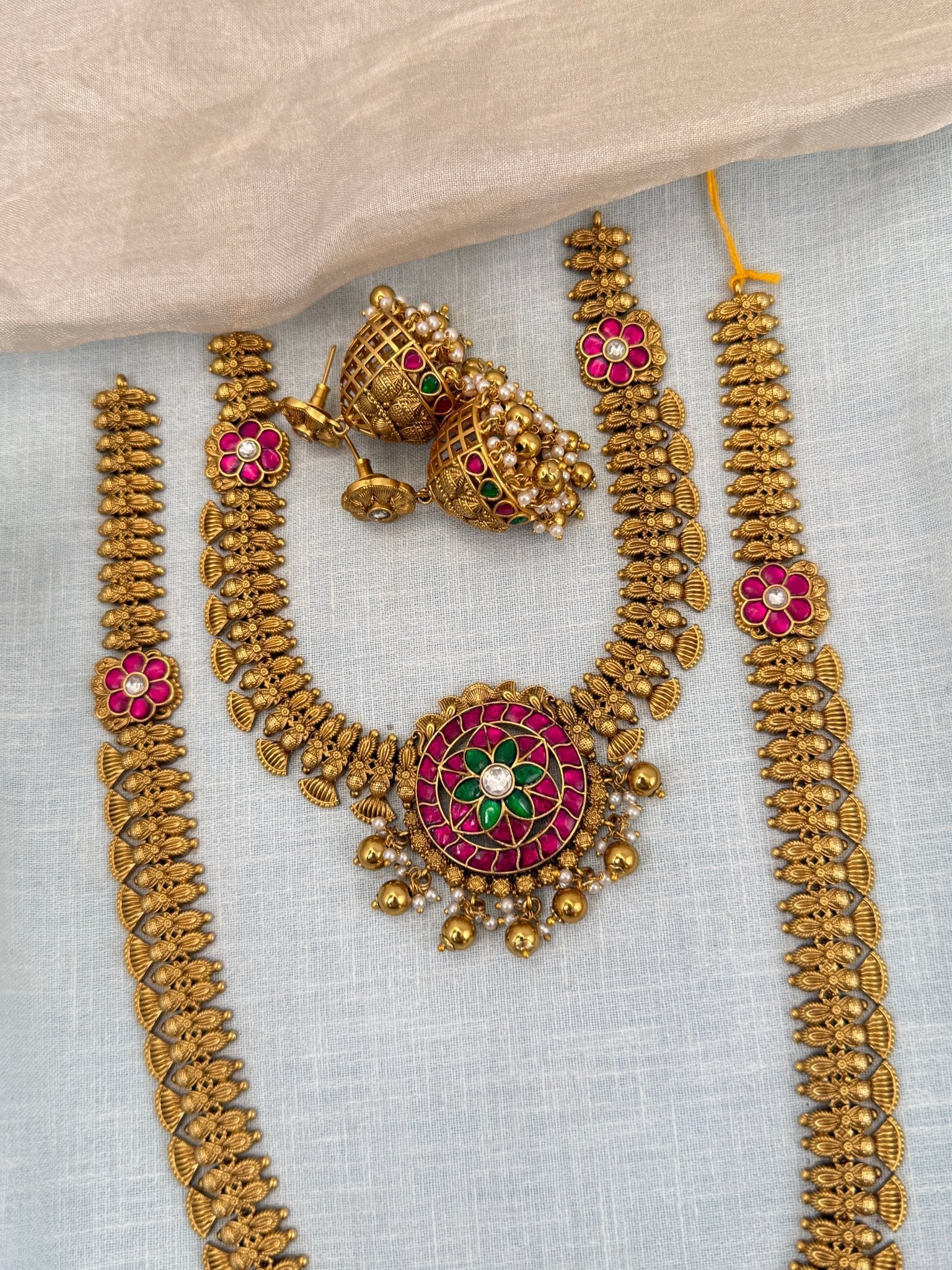 Royal Antique Jadau Kundan Semi Bridal Necklace Set 0685 - Mahilas