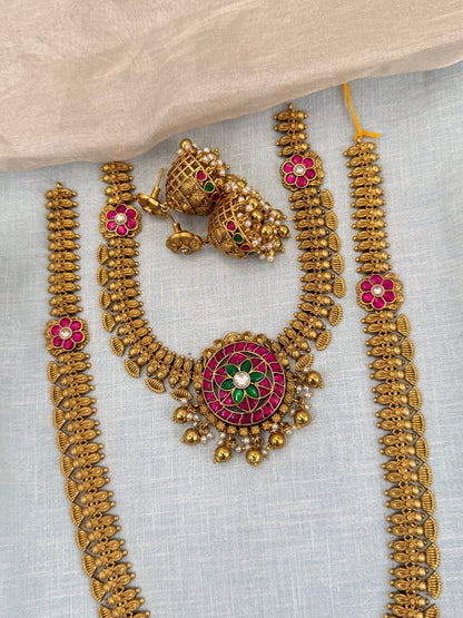 Royal Antique Jadau Kundan Semi Bridal Necklace Set 0685 - Mahilas