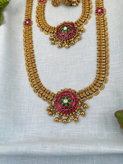 Royal Antique Jadau Kundan Semi Bridal Necklace Set 0685 - Mahilas