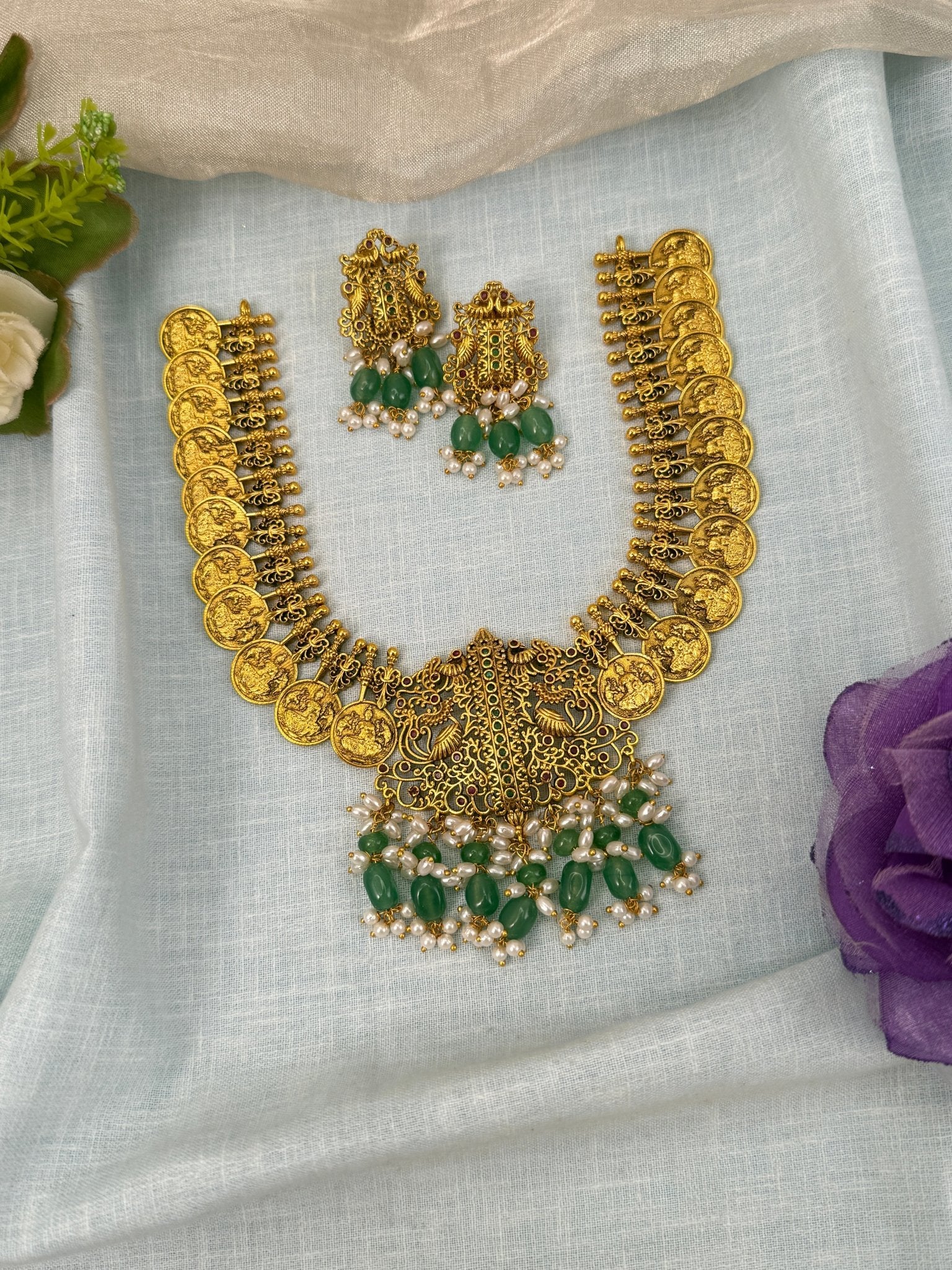 Royal Antique Kaasu Pendant Short Necklace Set 0632 - Mahilas