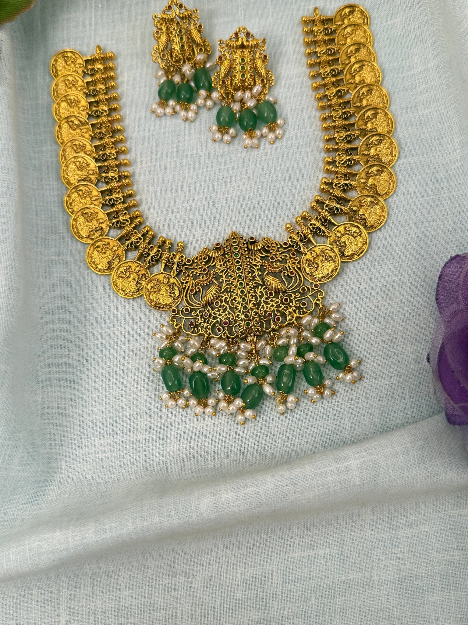 Royal Antique Kaasu Pendant Short Necklace Set 0632 - Mahilas