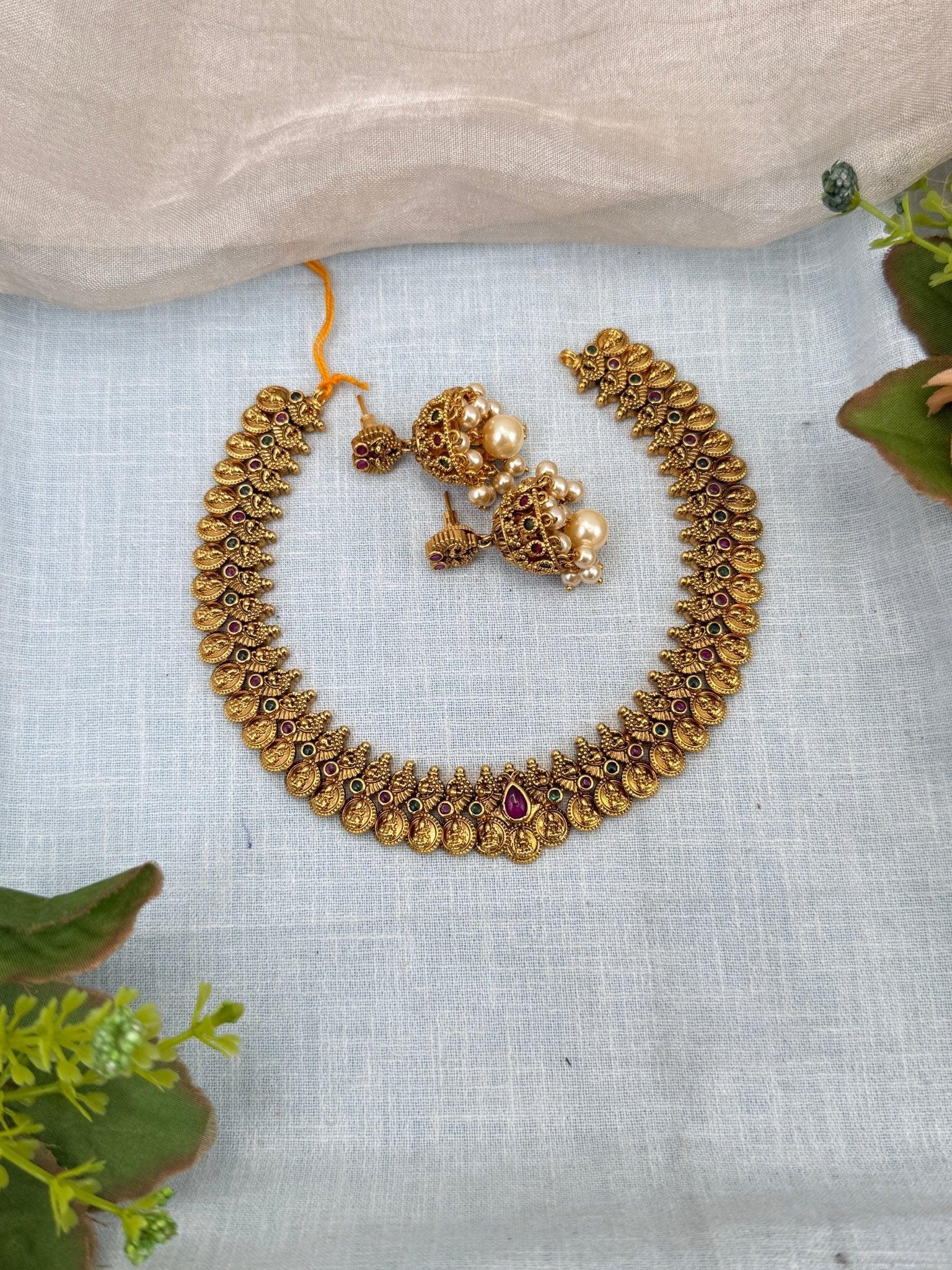 Royal Antique Kaasu Short Necklace Set 0227 - Mahilas