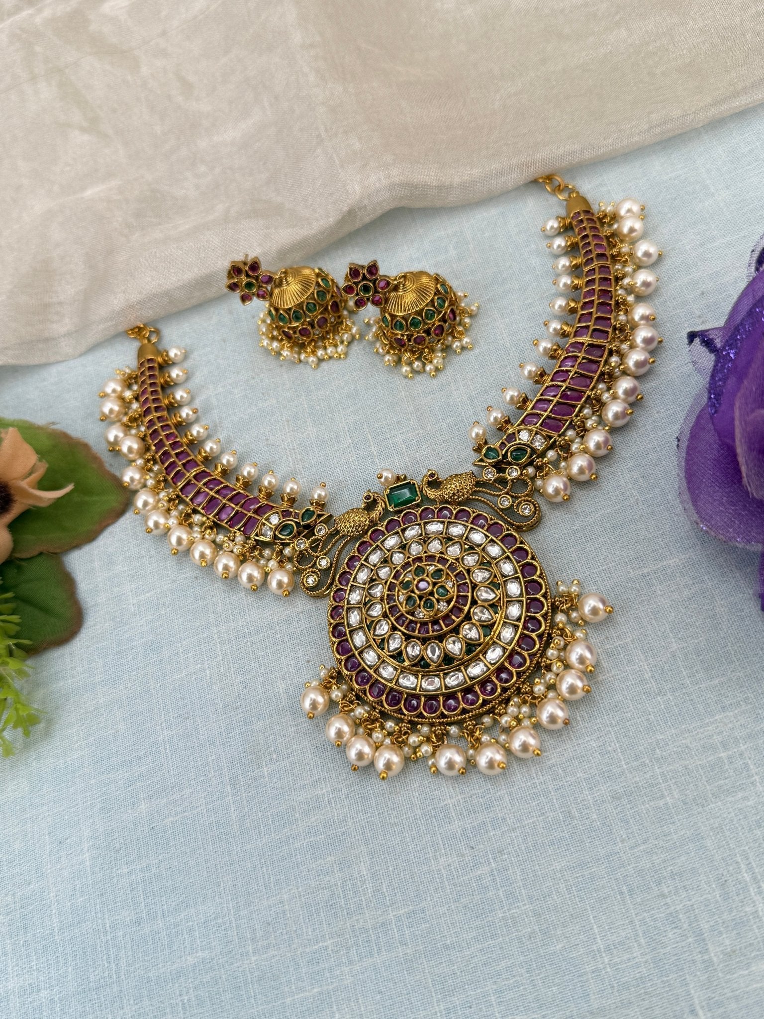 Royal Antique Kanti Style Pendant Necklace Set 0933 - Mahilas