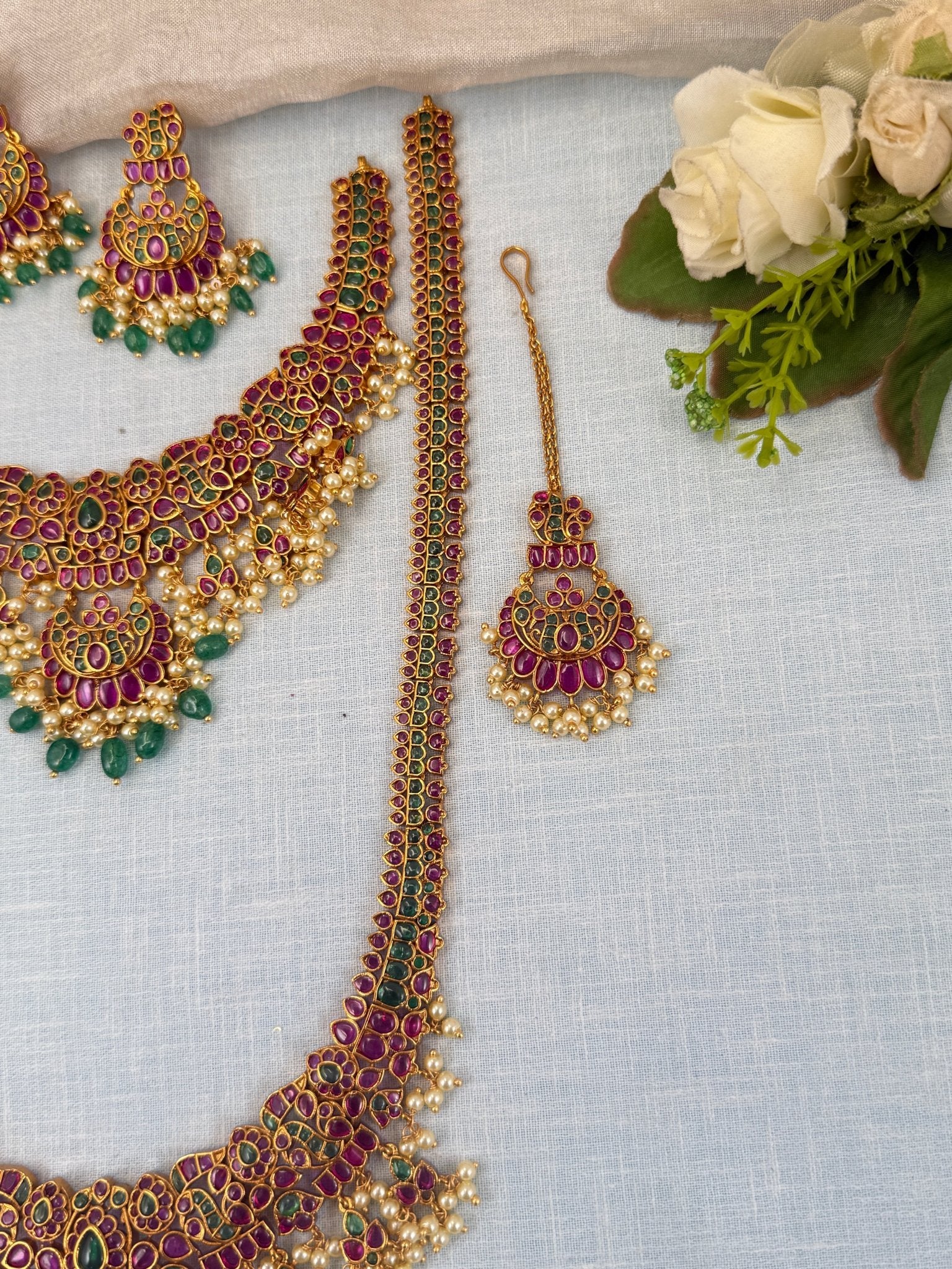 Royal Antique Kemp Stone Bridal Necklace Set 0507 - Mahilas