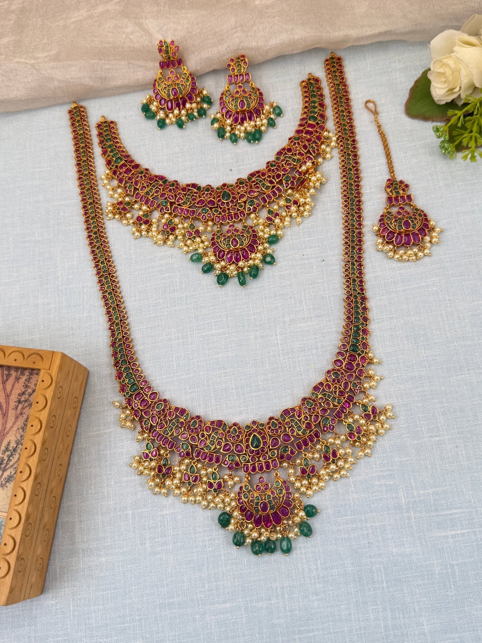 Royal Antique Kemp Stone Bridal Necklace Set 0507 - Mahilas