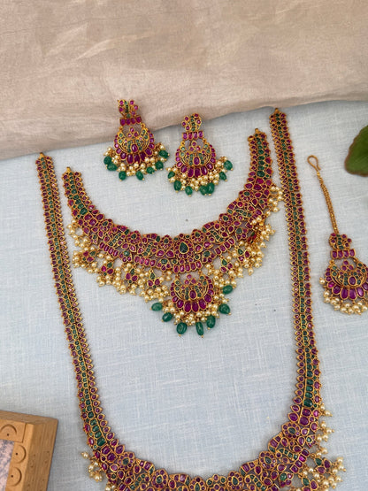 Royal Antique Kemp Stone Bridal Necklace Set 0507 - Mahilas