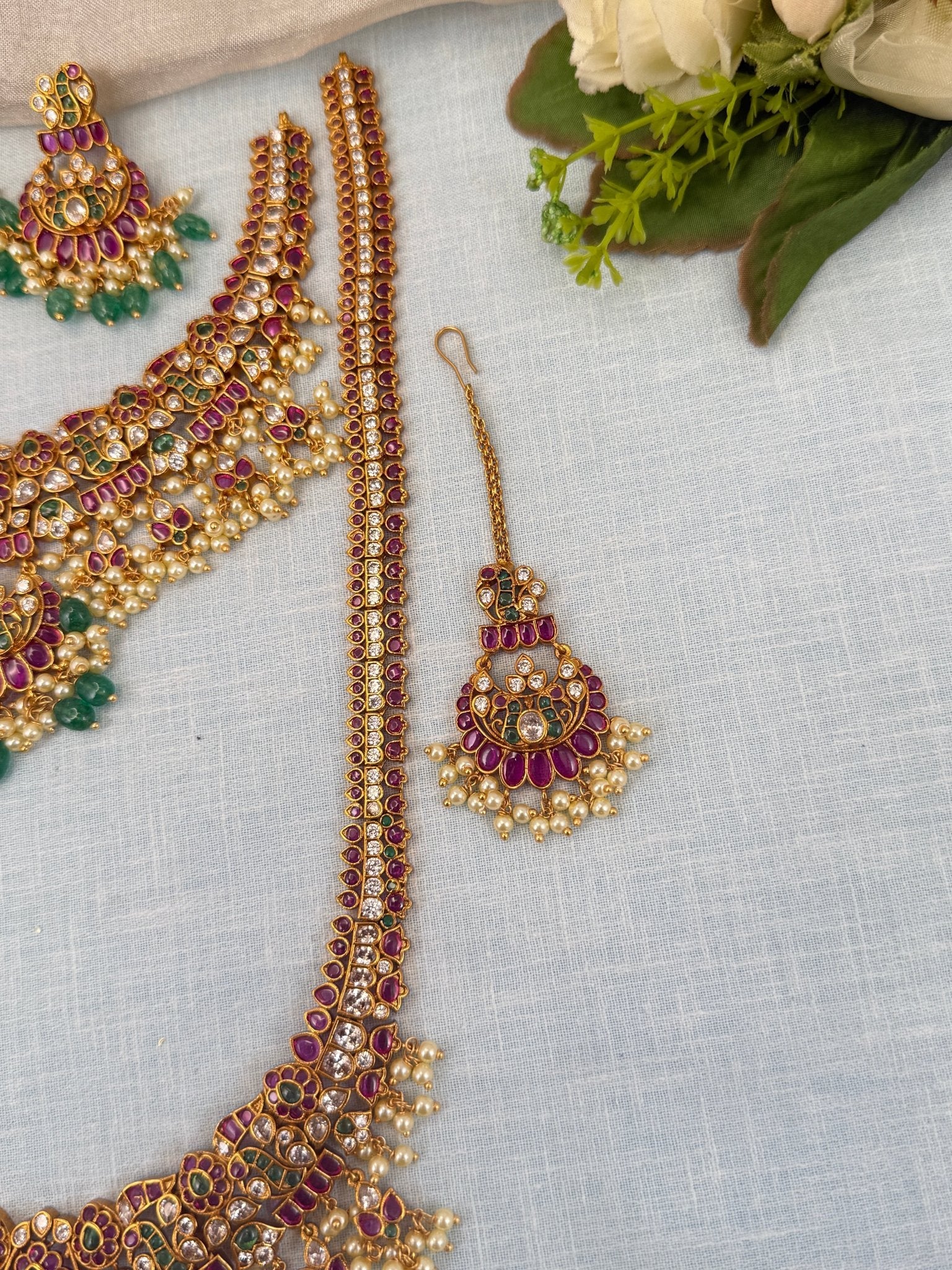 Royal Antique Kemp Stone Bridal Necklace Set 0510 - Mahilas