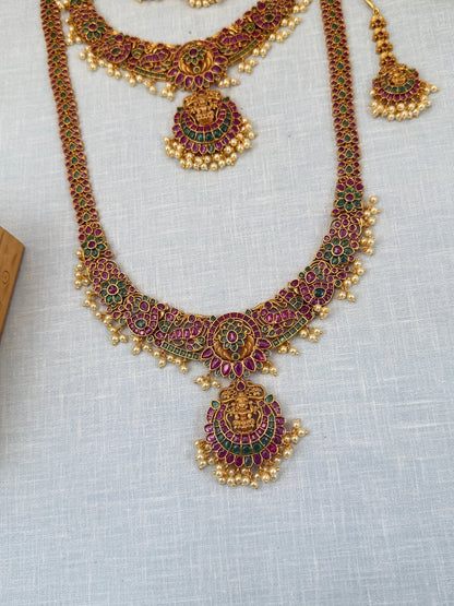 Royal Antique Kemp Stone Lakshmi Bridal Necklace Set 0508 - Mahilas