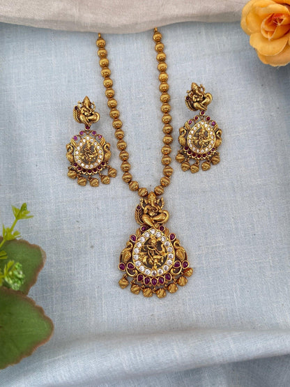 Royal Antique Krishna Ganesha Short Necklace Set 0131 - Mahilas