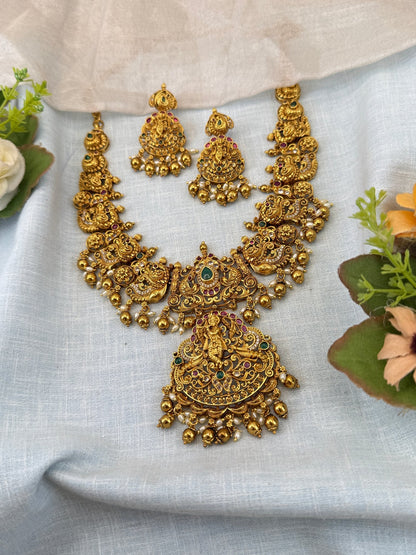Royal Antique Krishna Pendant Short Necklace Set 1136 - Mahilas