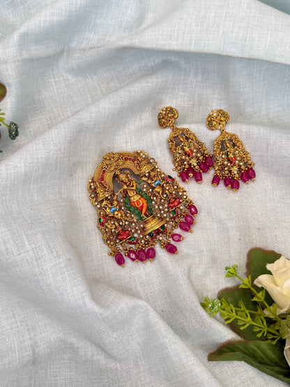 Royal Antique Krishna Pendant With Earrings 230 - Mahilas