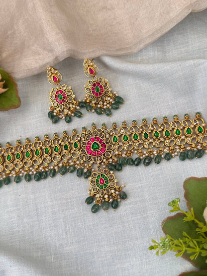Royal Antique Kundan Choker Necklace Set 0963 - Mahilas