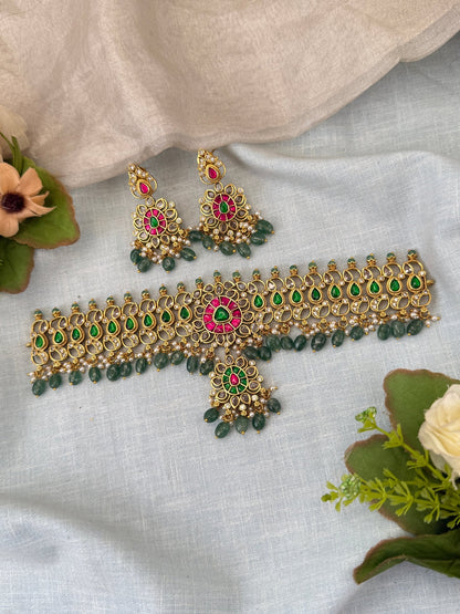 Royal Antique Kundan Choker Necklace Set 0963 - Mahilas