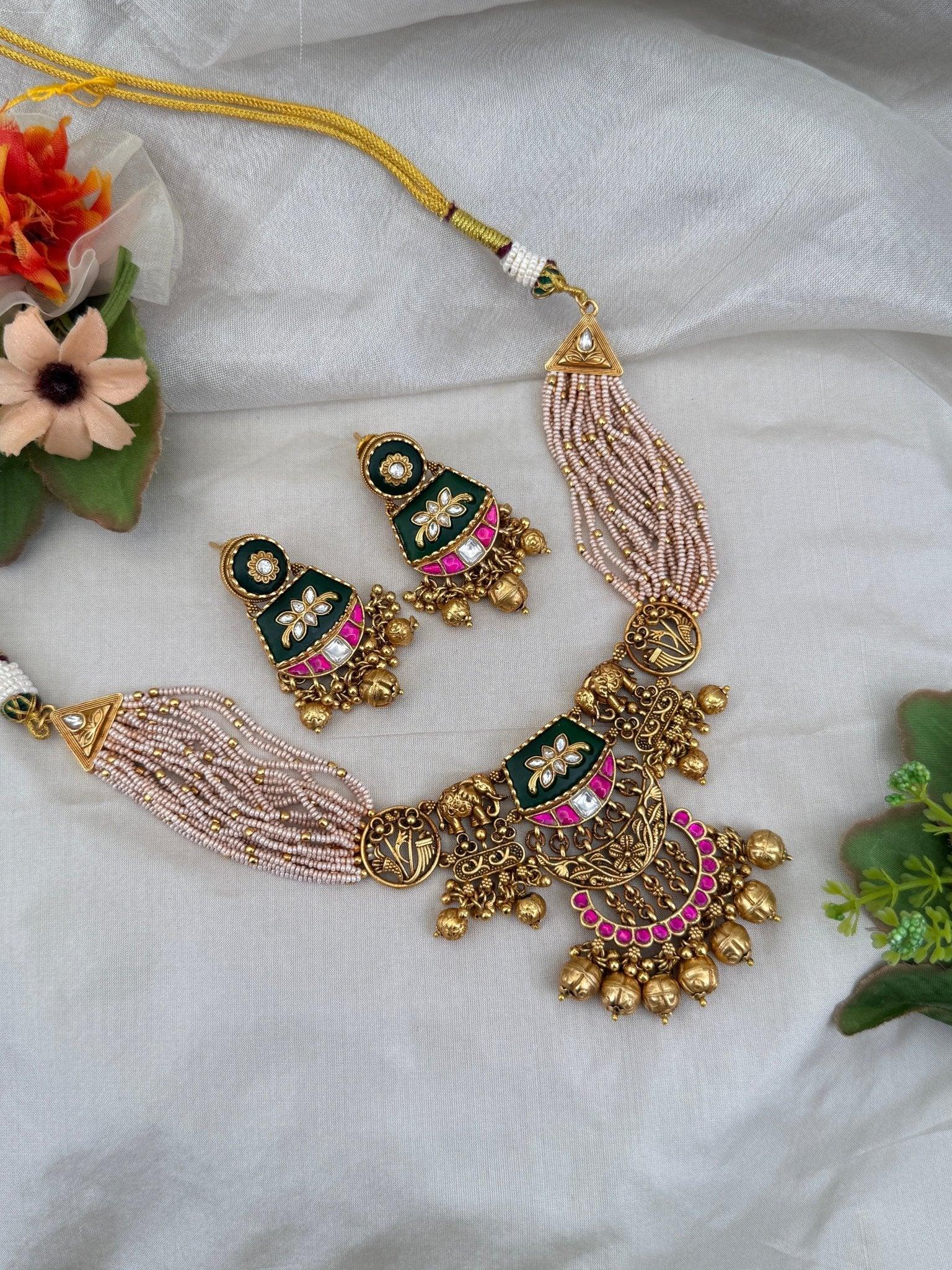 Royal Antique Kundan Necklace Set 622 - Mahilas