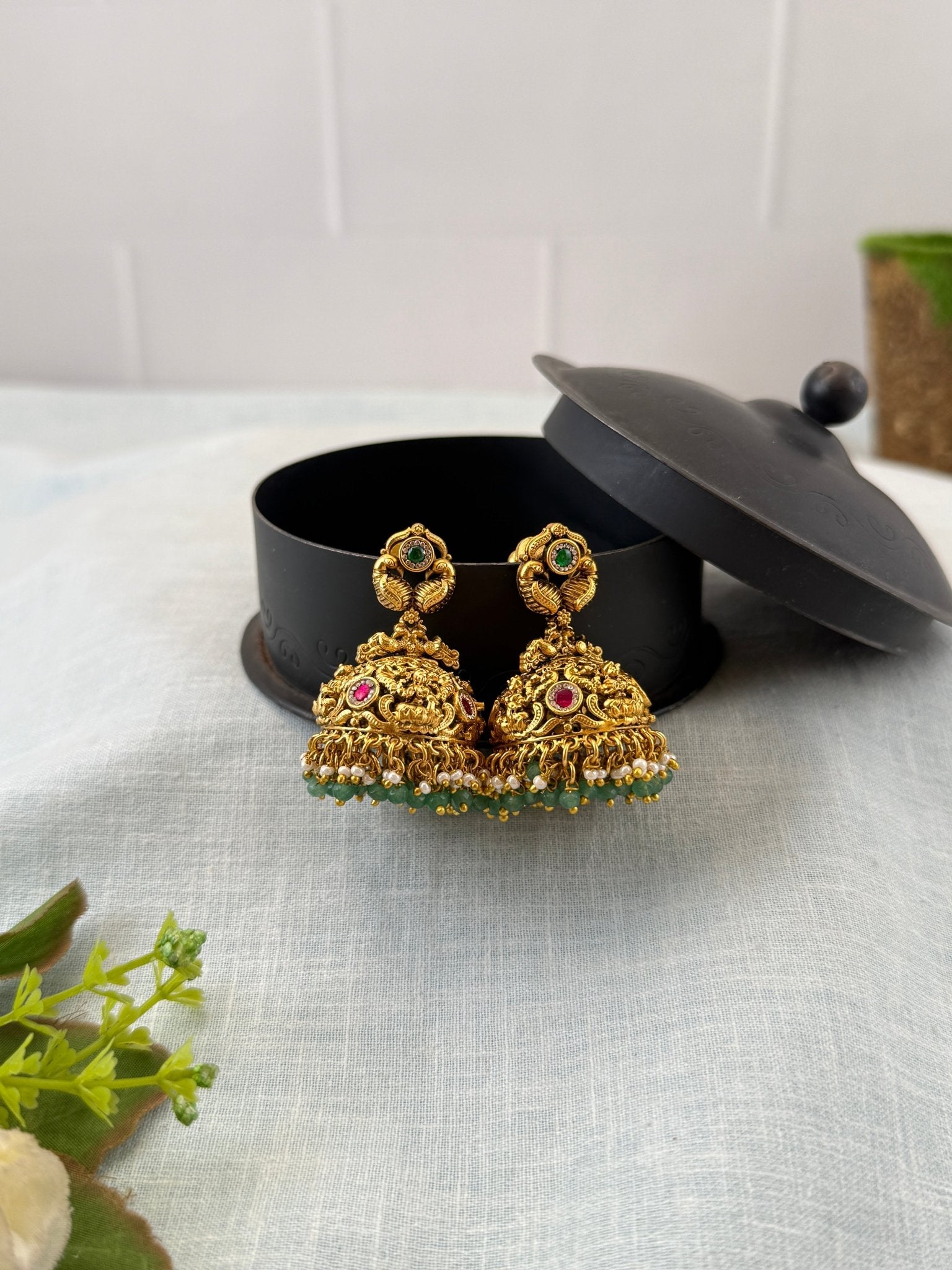 Royal Antique Lakshmi Jhumka Earrings 1127 - Mahilas