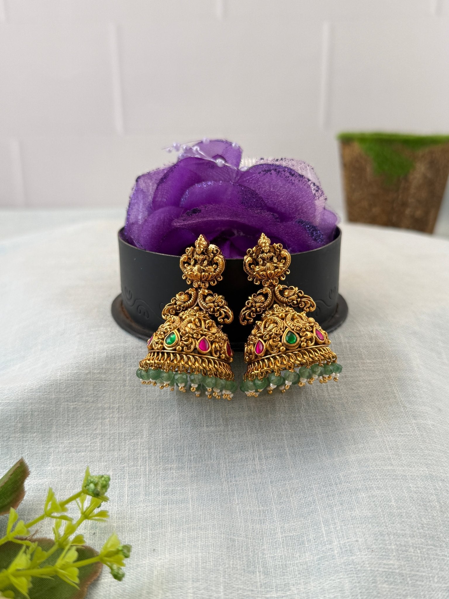 Royal Antique Lakshmi Jhumka Earrings 1137 - Mahilas