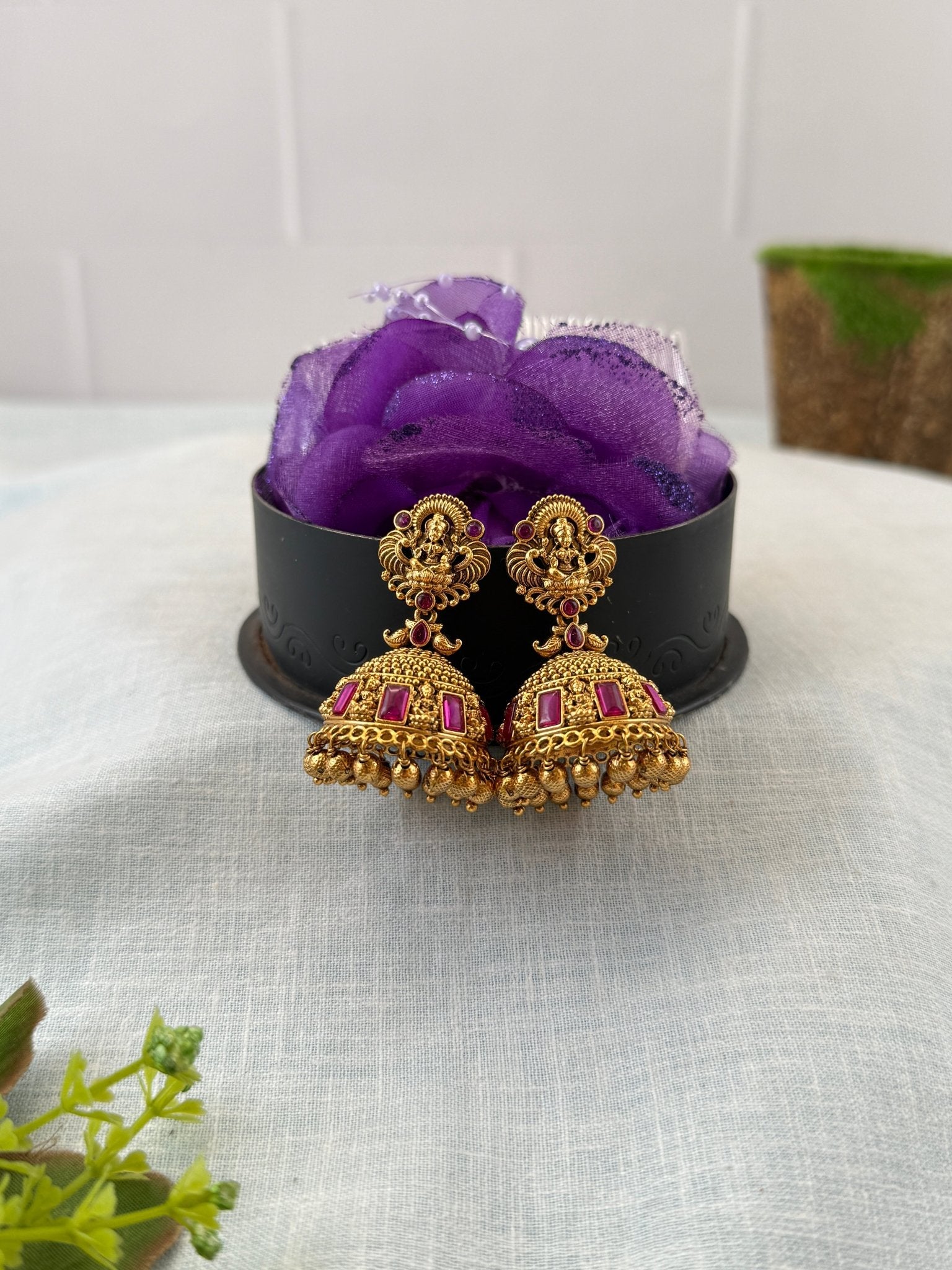 Royal Antique Lakshmi Jhumka Earrings 1139 - Mahilas
