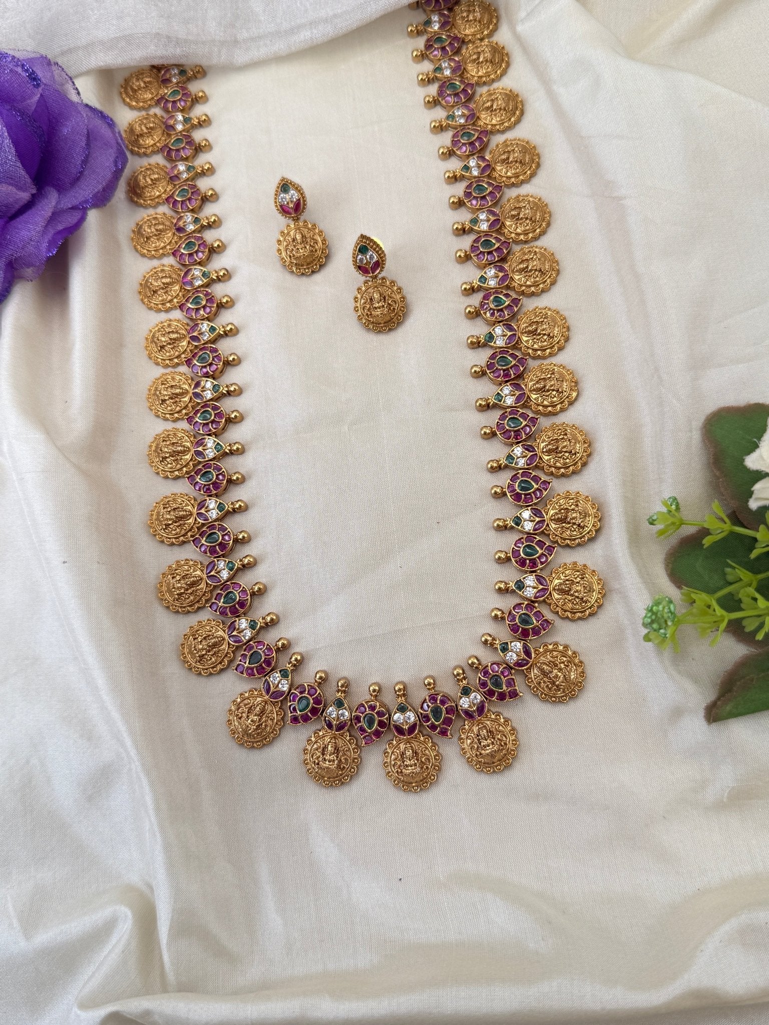 Royal Antique Lakshmi Kaasu Long Necklace Set 1235 - Mahilas