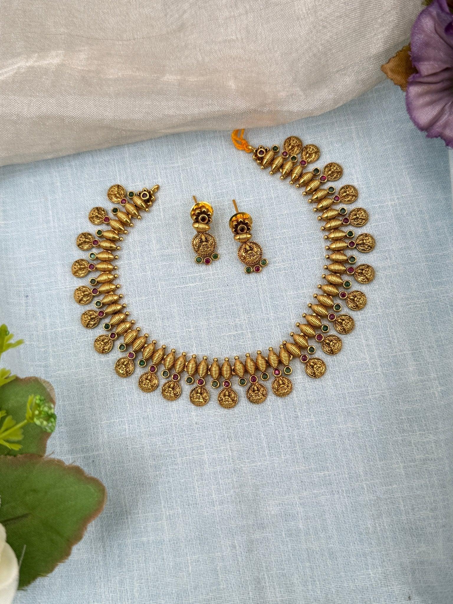 Royal Antique Lakshmi Kaasu Necklace Set 0192 - Mahilas