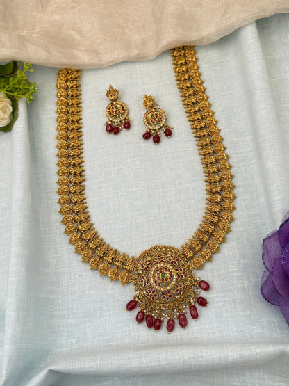Royal Antique Lakshmi Kaasu Pendant Necklace Set 0499 - Mahilas