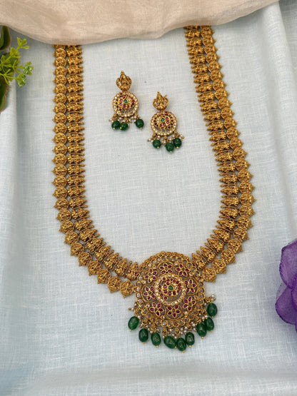 Royal Antique Lakshmi Kaasu Pendant Necklace Set 0500 - Mahilas