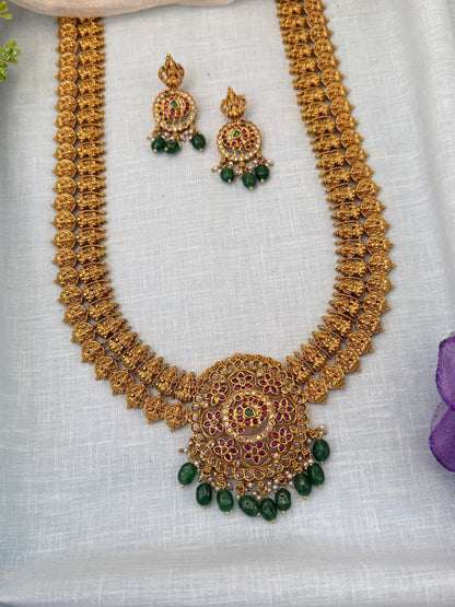 Royal Antique Lakshmi Kaasu Pendant Necklace Set 0500 - Mahilas