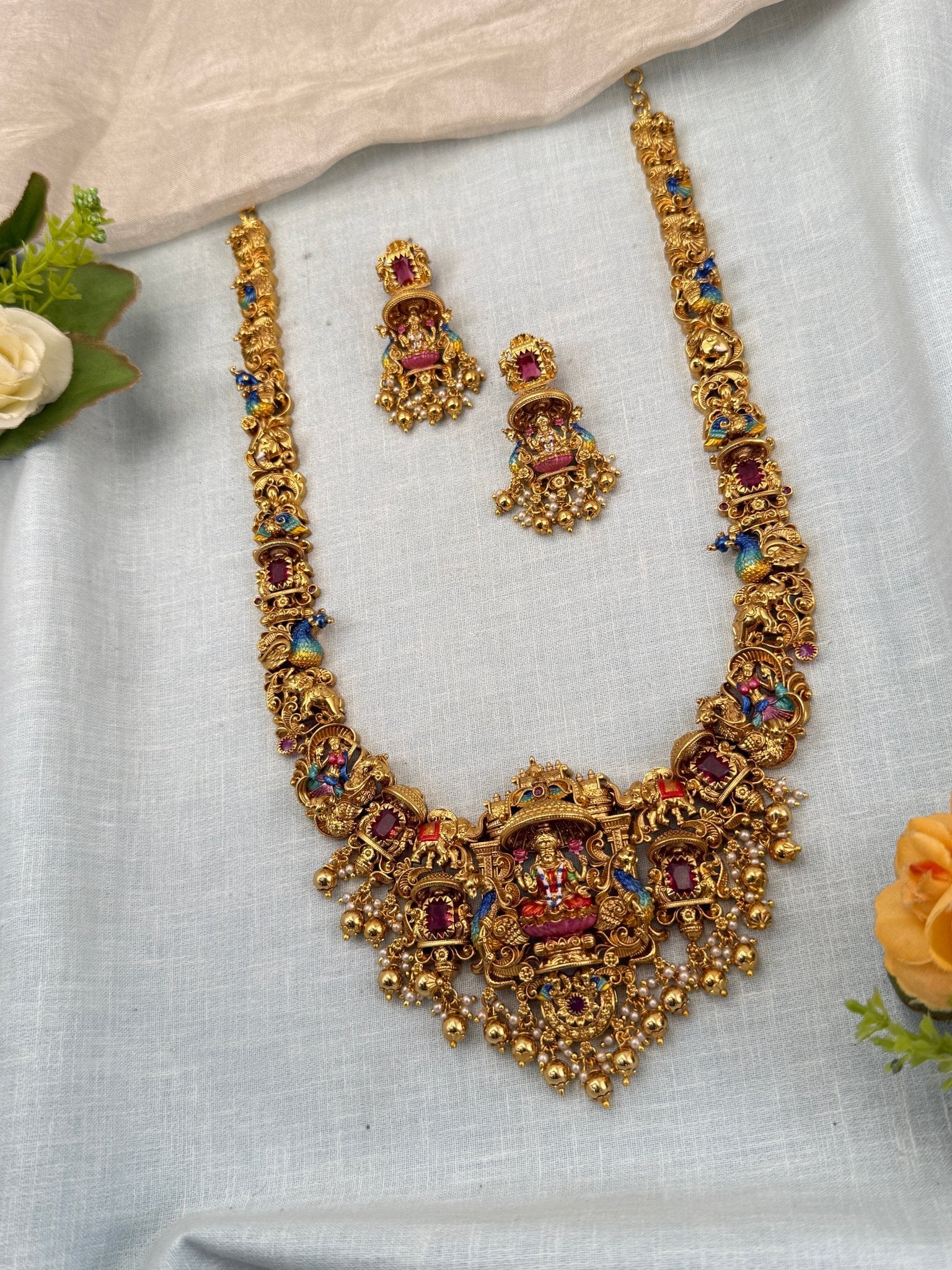 Royal Antique Lakshmi Long Necklace Set 0733 - Mahilas