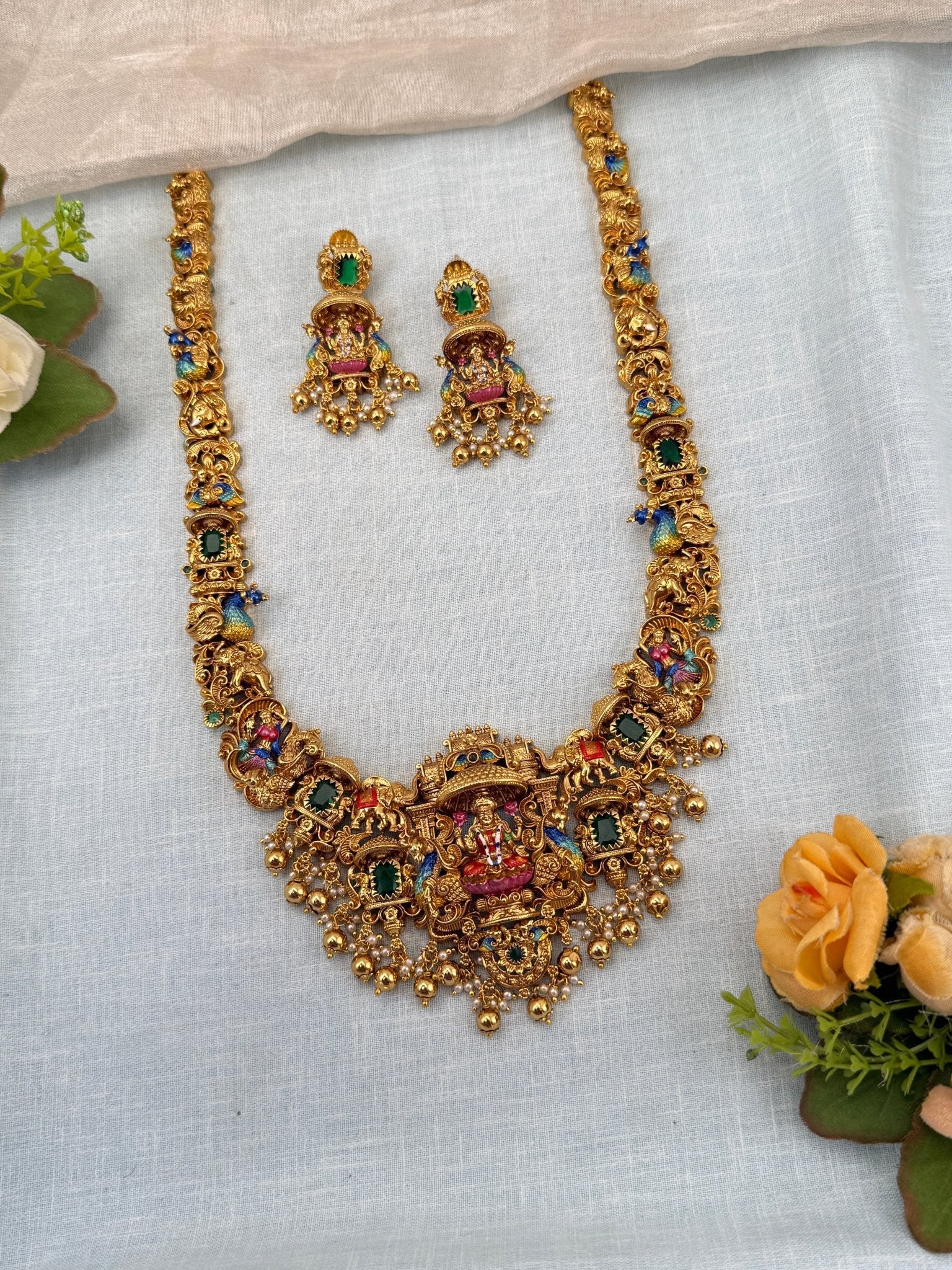 Royal Antique Lakshmi Long Necklace Set 0737 - Mahilas