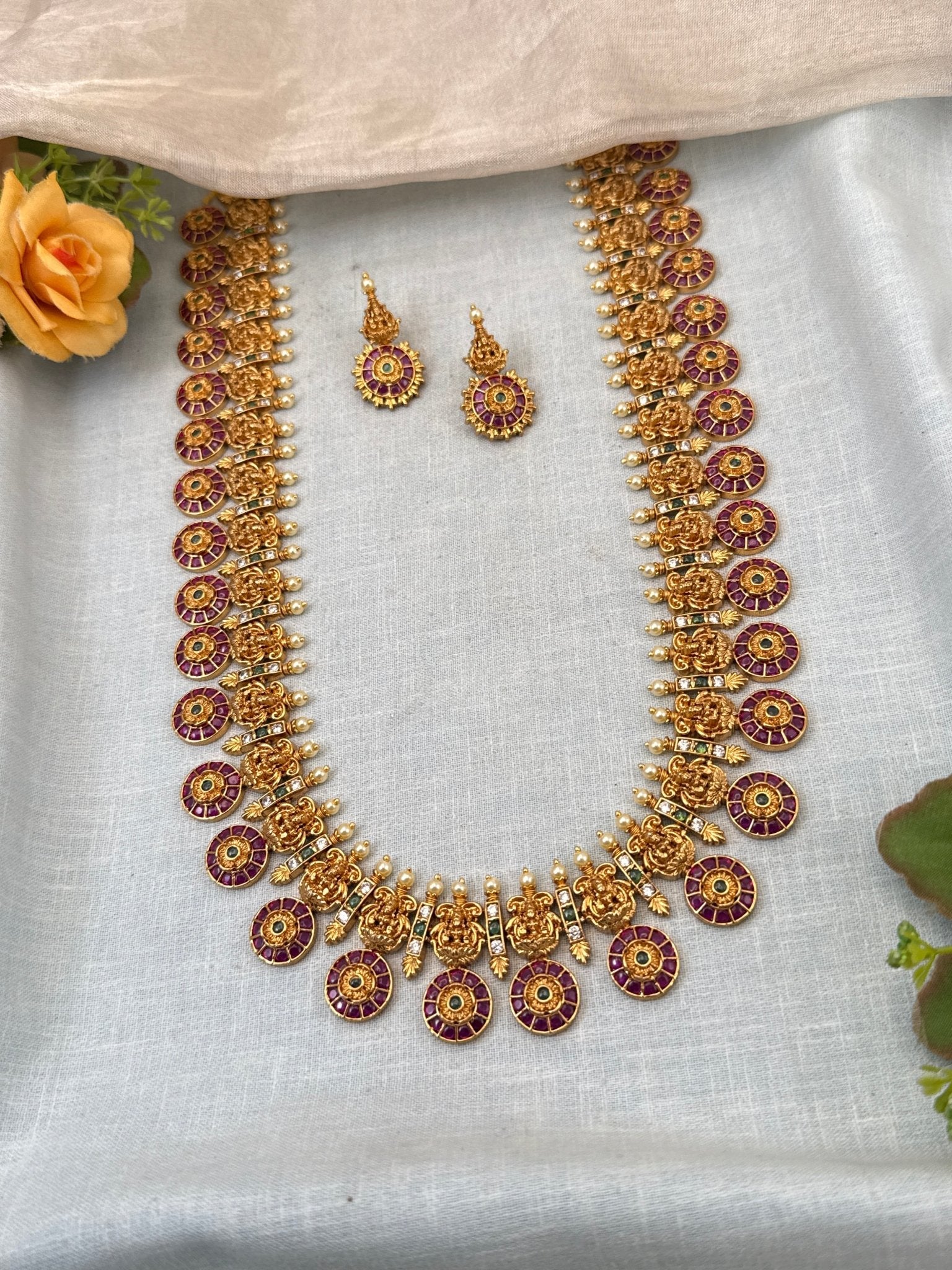 Royal Antique Lakshmi Long Necklace Set 0769 - Mahilas