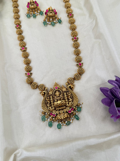 Royal Antique Lakshmi Pendant Long Necklace Set 0566 - Mahilas