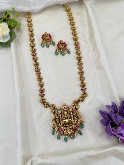 Royal Antique Lakshmi Pendant Long Necklace Set 0566 - Mahilas