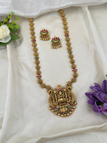 Royal Antique Lakshmi Pendant Long Necklace Set 0579 - Mahilas
