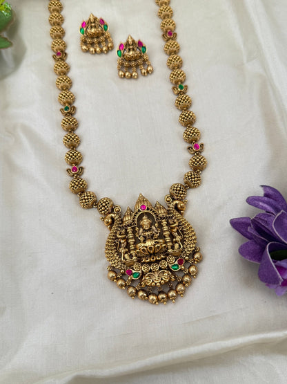 Royal Antique Lakshmi Pendant Long Necklace Set 0579 - Mahilas