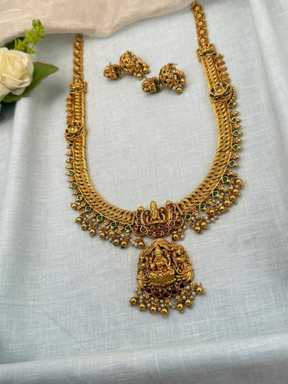 Royal Antique Lakshmi Pendant Long Necklace Set 0682 - Mahilas