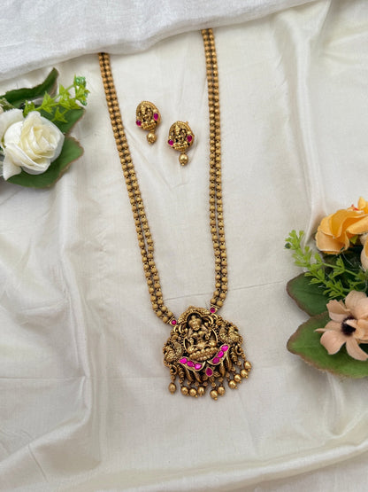 Royal Antique Lakshmi Pendant Long Necklace Set 0704 - Mahilas