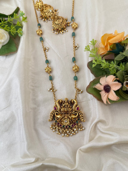 Royal Antique Lakshmi Pendant Long Necklace Set 1093 - Mahilas