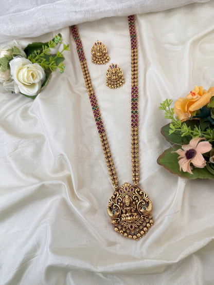 Royal Antique Lakshmi Pendant Long Necklace Set 1118 - Mahilas