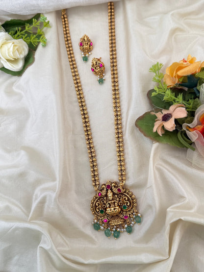 Royal Antique Lakshmi Pendant Long Necklace Set 1120 - Mahilas