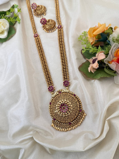 Royal Antique Lakshmi Pendant Long Necklace Set 1123 - Mahilas