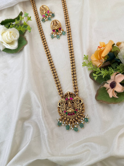 Royal Antique Lakshmi Pendant Long Necklace Set 1127 - Mahilas