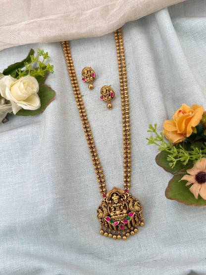 Royal Antique Lakshmi Pendant Long Necklace Set 1128 - Mahilas