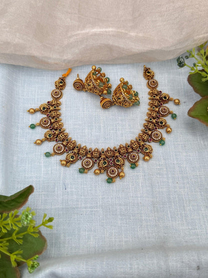Royal Antique Lakshmi Short Necklace Set 0224 - Mahilas