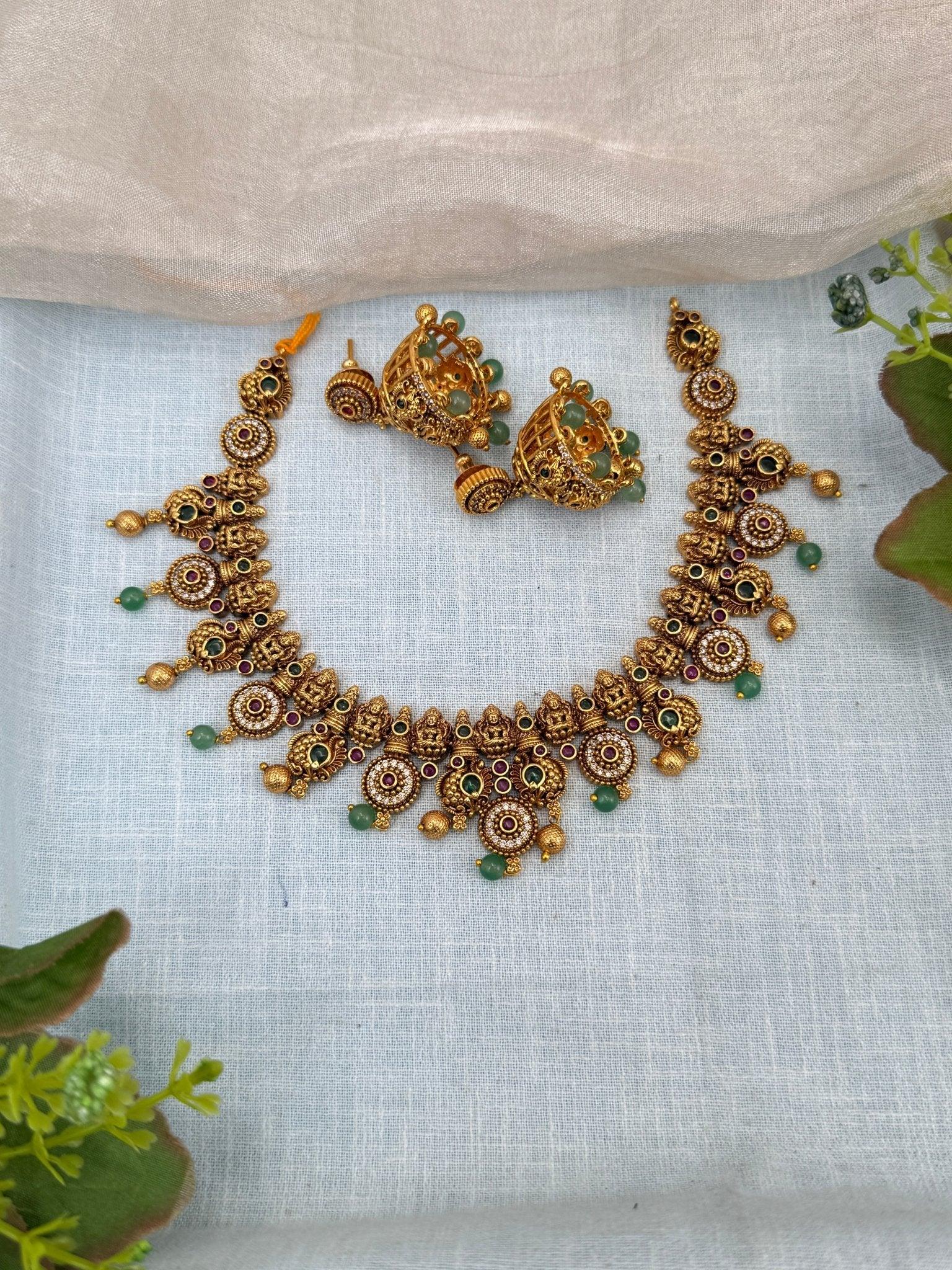 Royal Antique Lakshmi Short Necklace Set 0224 - Mahilas